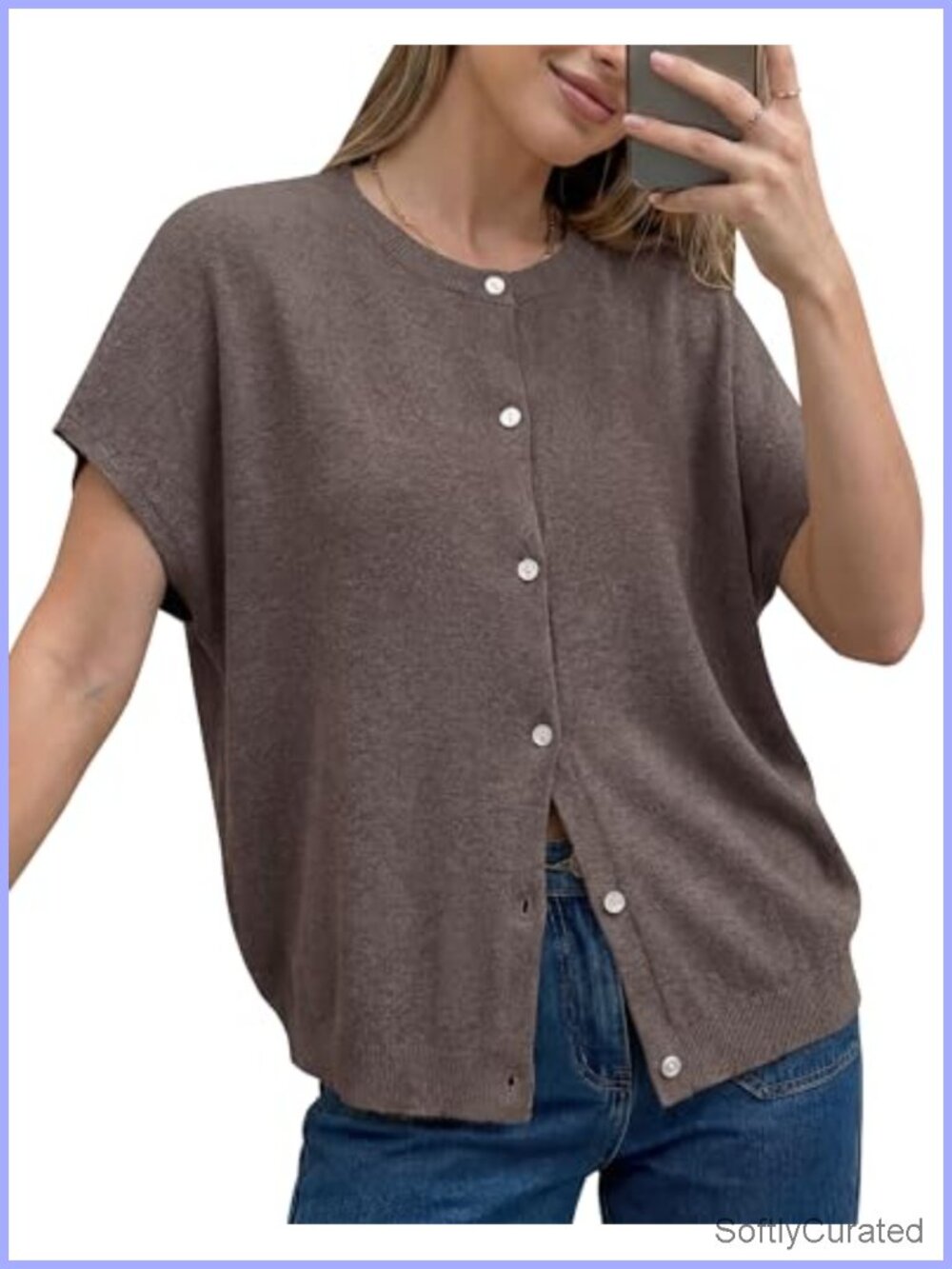 Wool Blend Oversized Batwing Short Sleeve Cardigan Button Down Knit